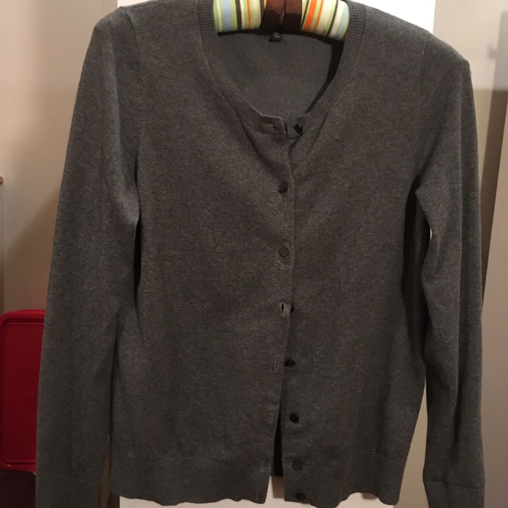 Talbots cotton blend cardigan in gray,  medium